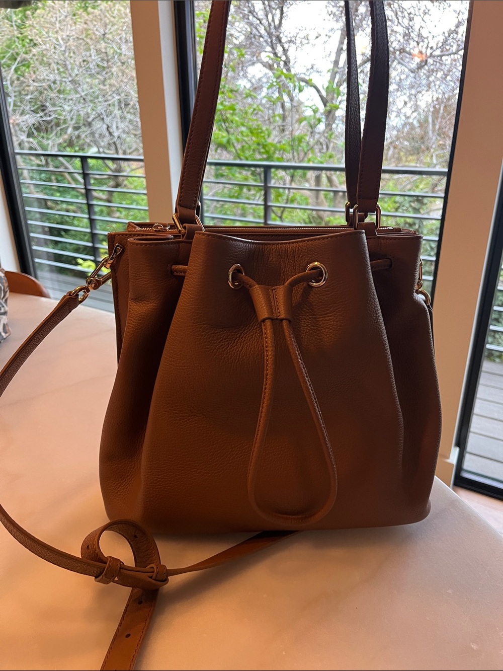 Quince Brown Leather Drawstring Shoulder or laptop bag